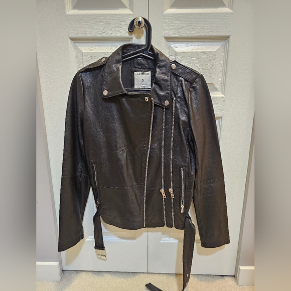 Zara Leather Jacket Black Sz S - Picture 2 of 5